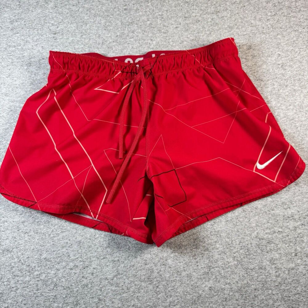 Nike Dri-FIT Women’s Red/White Geometric Running Shorts L 3" Lined Drawstring S